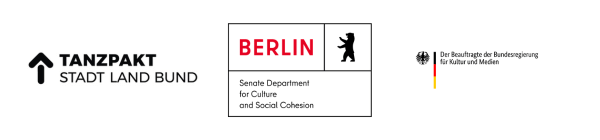 Logo bar featuring the logos of Tanzpakt Stadt-Land-Bund, the Berlin Senate Department for Culture and Social Cohesion, and the Federal Government Commissioner for Culture and the Media